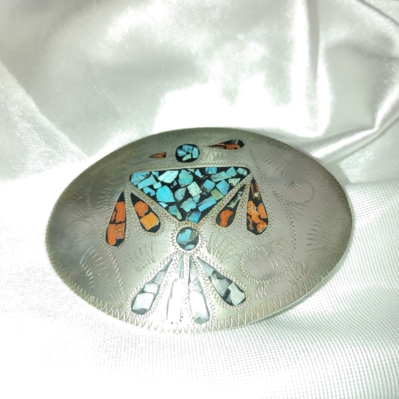 Vintage Phoenix turqs Coral mo-pearl silver buckle - Picture 6 of 7